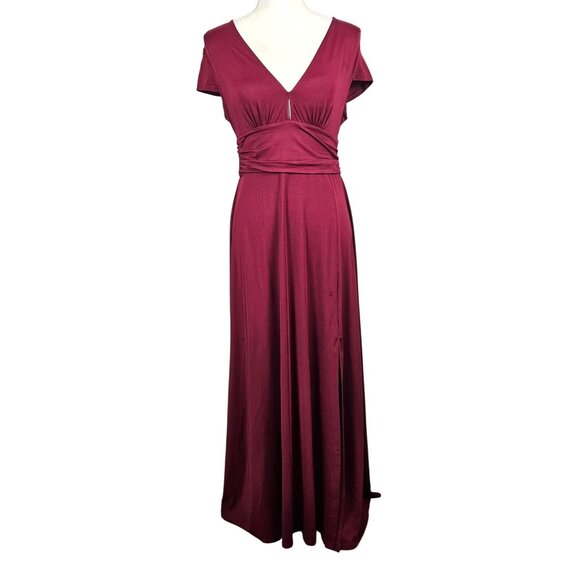 Anrabess Womens Elegant Maxi Dress Deep V-Neck Side Slit Burgundy Size S Party - Picture 3 of 10